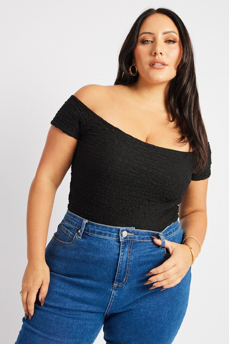 Black Top Off Shoulder Textured for YouandAll Fashion