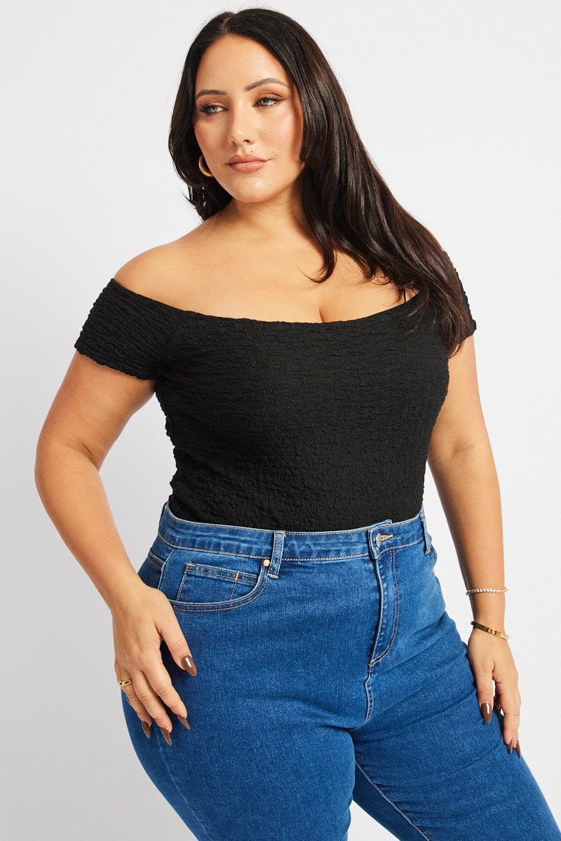 Black Top Off Shoulder Textured for YouandAll Fashion