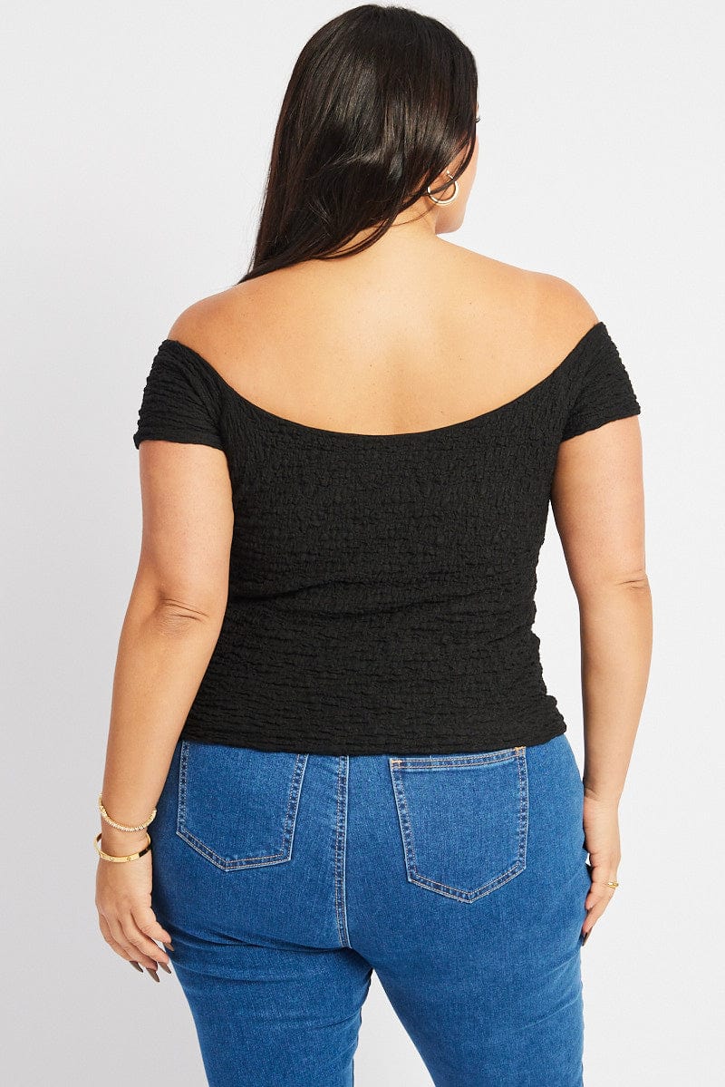 Black Top Off Shoulder Textured for YouandAll Fashion