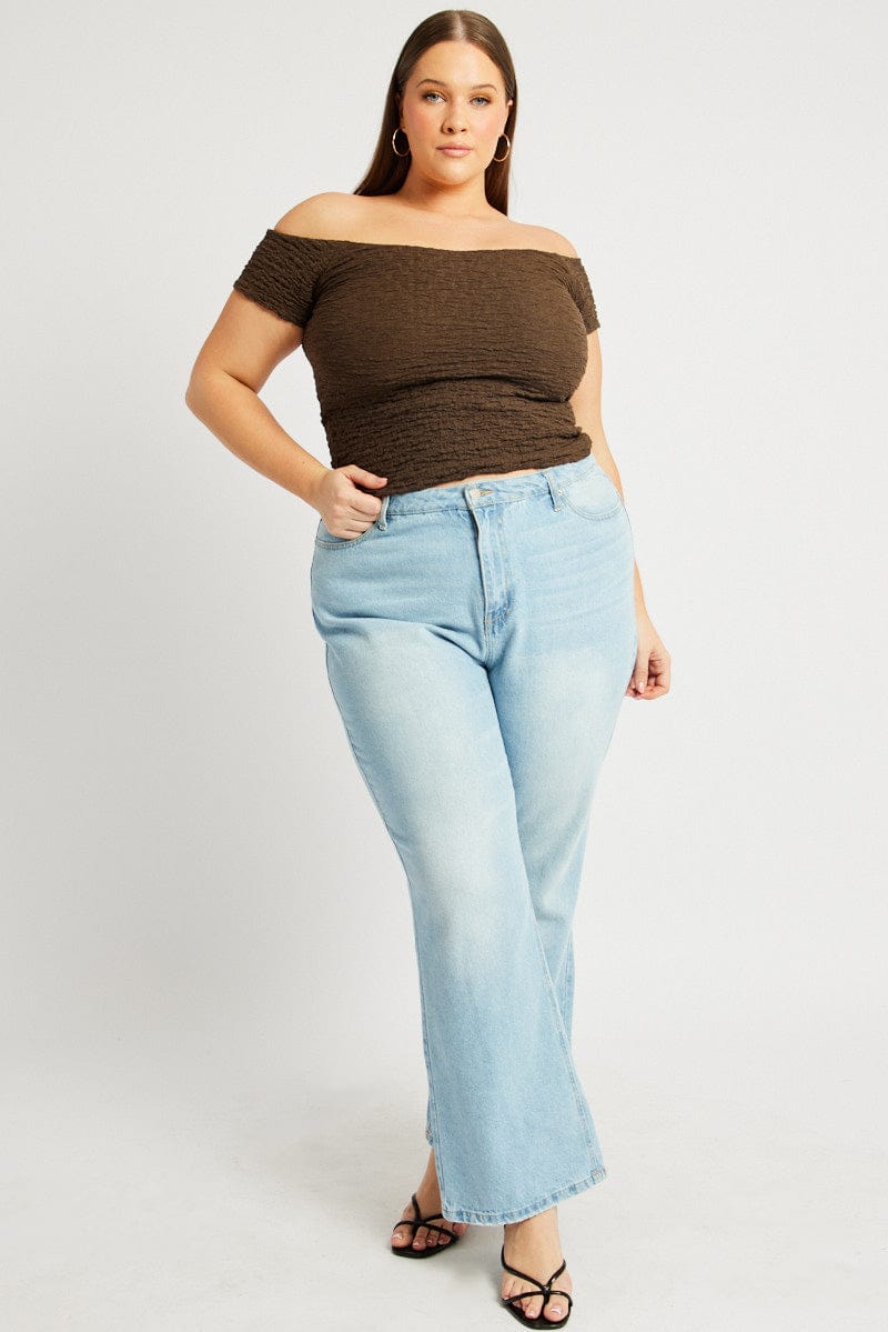 Brown Top Off Shoulder Textured for YouandAll Fashion