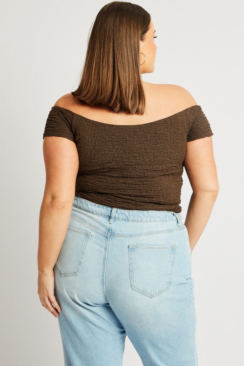 Brown Top Off Shoulder Textured for YouandAll Fashion