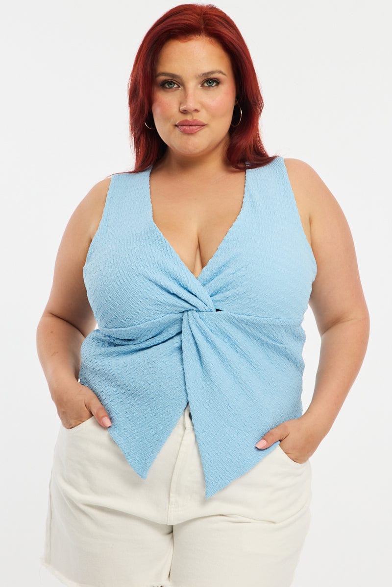 Blue Textured Top Sleeveless for YouandAll Fashion