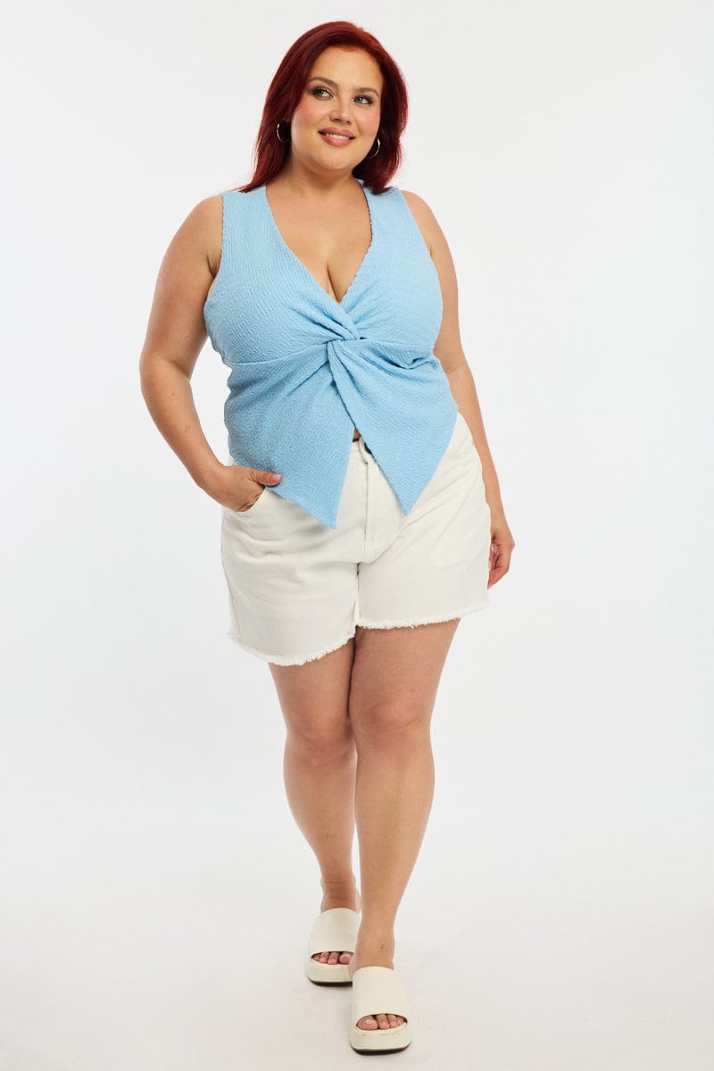 Blue Textured Top Sleeveless for YouandAll Fashion