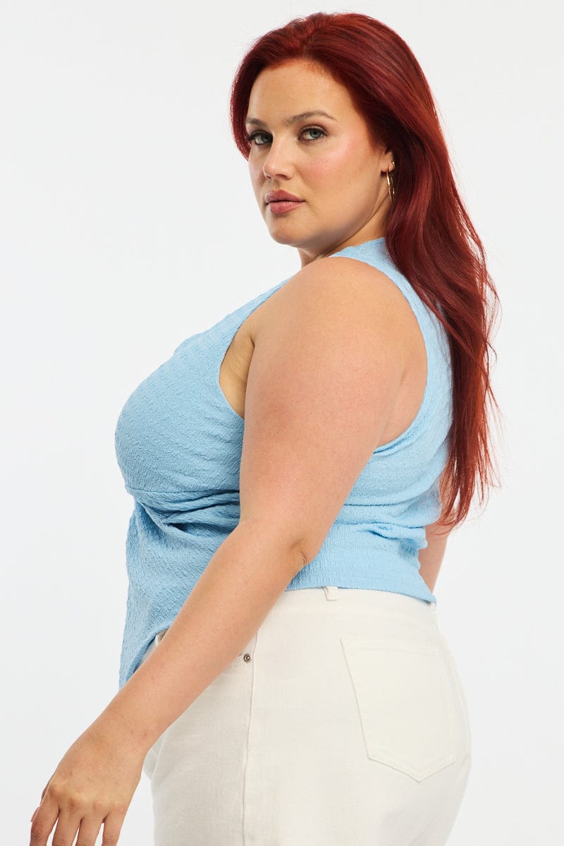 Blue Textured Top Sleeveless for YouandAll Fashion