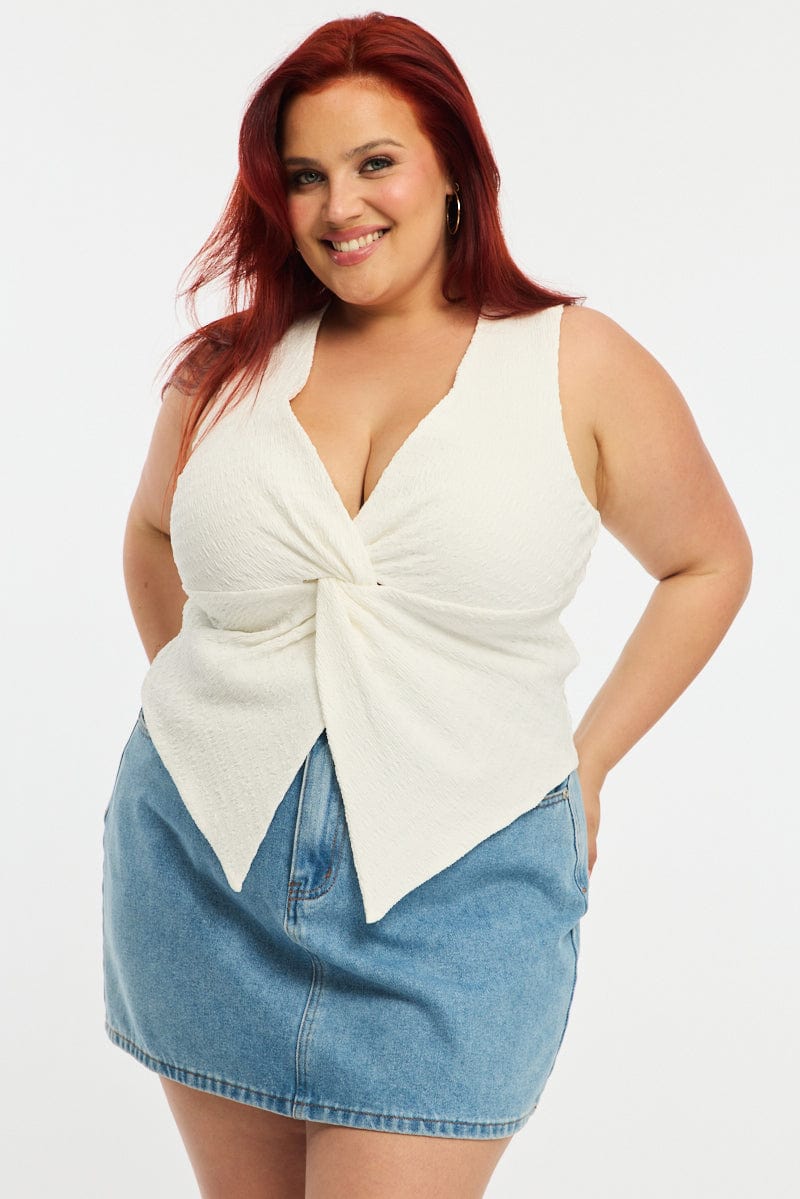 White Textured Top Sleeveless for YouandAll Fashion