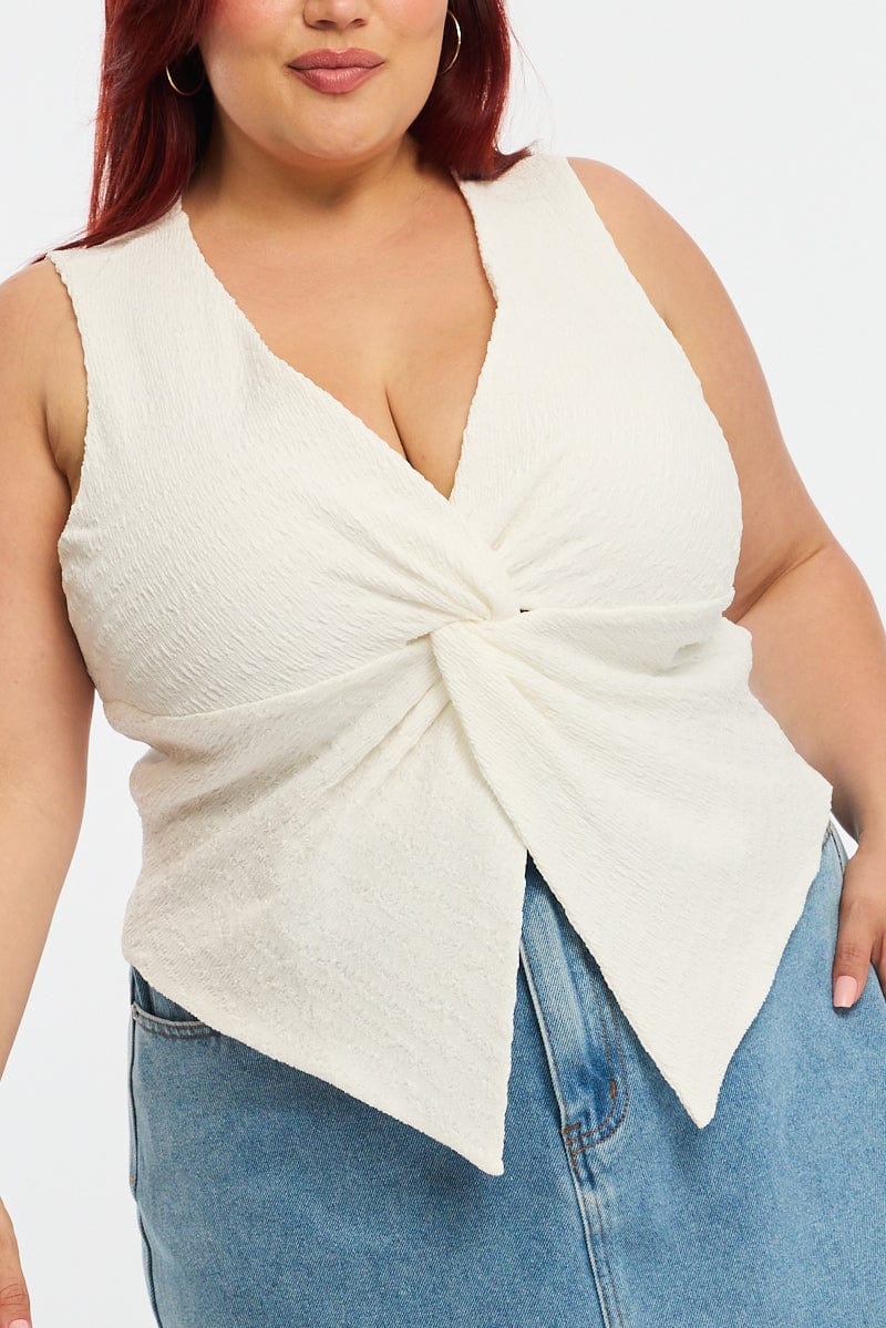 White Textured Top Sleeveless for YouandAll Fashion