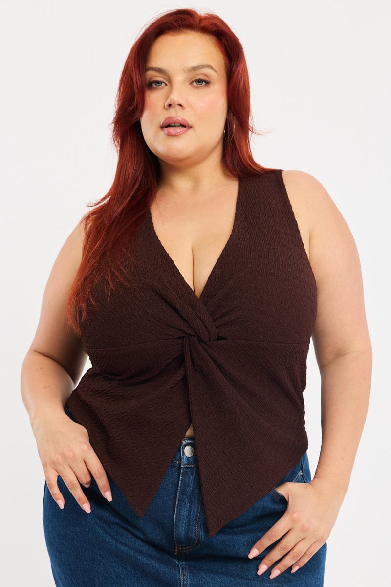 Brown Textured Top Sleeveless for YouandAll Fashion