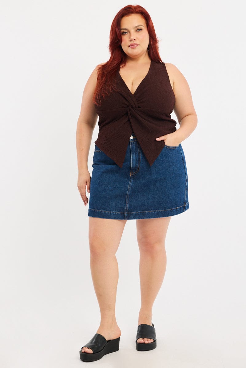 Brown Textured Top Sleeveless for YouandAll Fashion