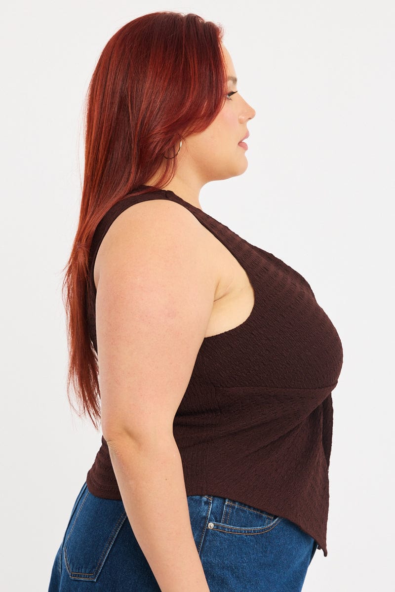Brown Textured Top Sleeveless for YouandAll Fashion