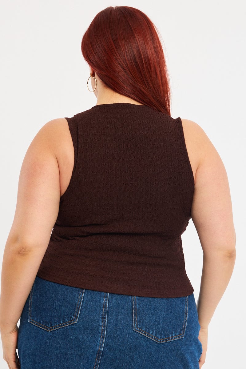 Brown Textured Top Sleeveless for YouandAll Fashion