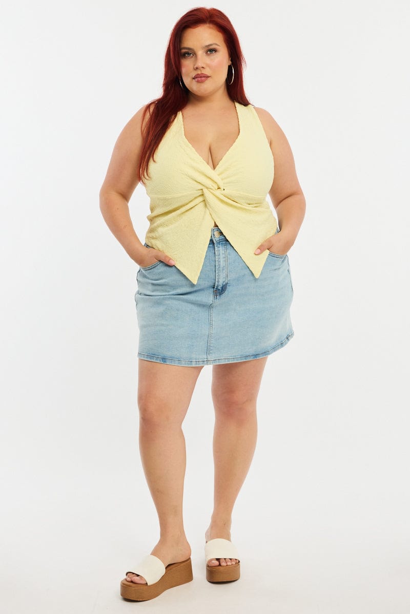 Yellow Textured Top Sleeveless for YouandAll Fashion