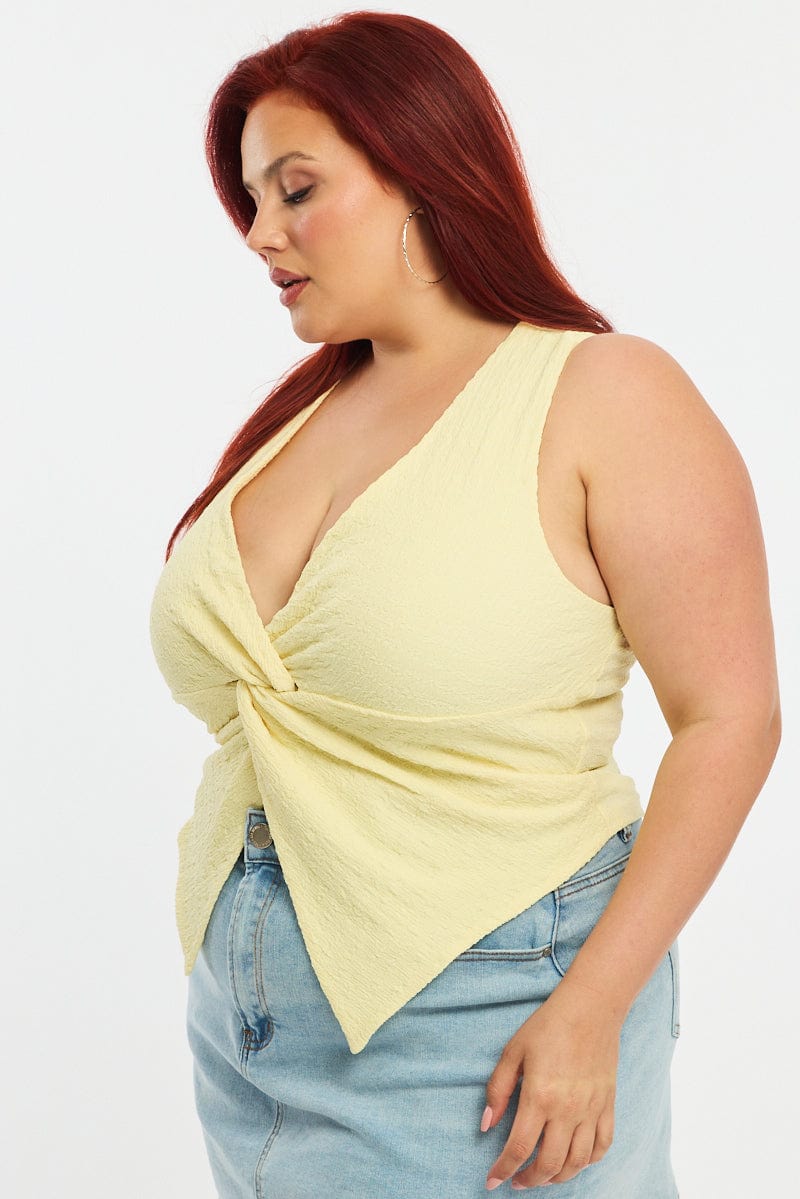 Yellow Textured Top Sleeveless for YouandAll Fashion