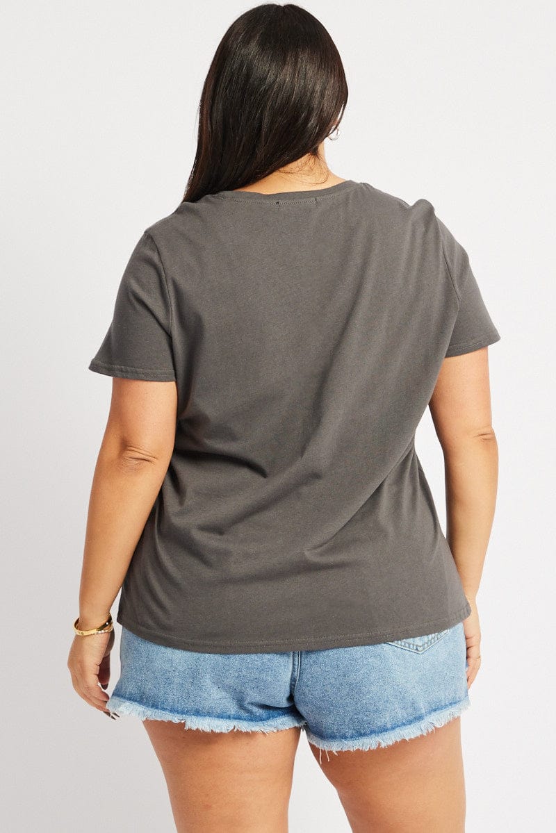 Grey Graphic T-shirt Short Sleeve Relaxed Crew Neck for YouandAll Fashion