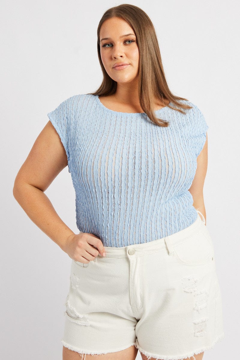 Blue Textured Top Short Sleeve for YouandAll Fashion