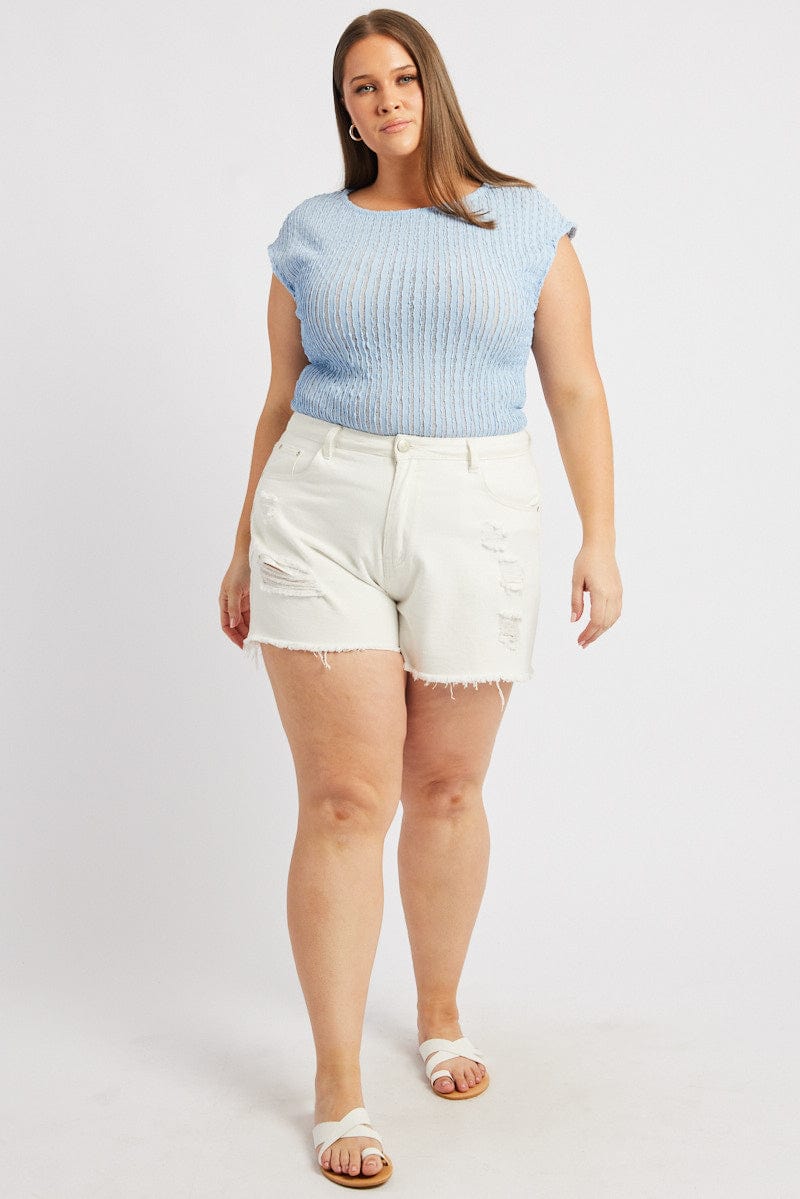 Blue Textured Top Short Sleeve for YouandAll Fashion