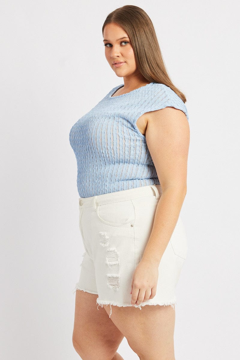 Blue Textured Top Short Sleeve for YouandAll Fashion