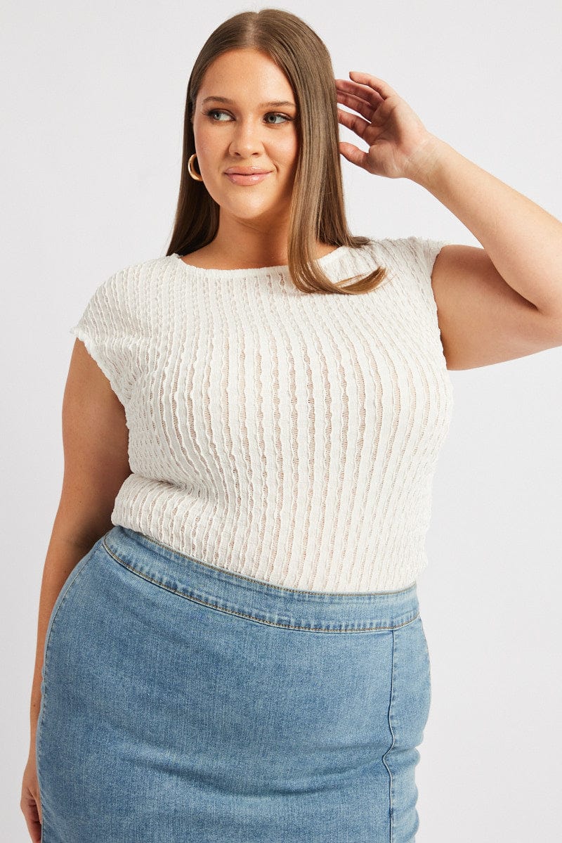 White Textured Top Short Sleeve for YouandAll Fashion