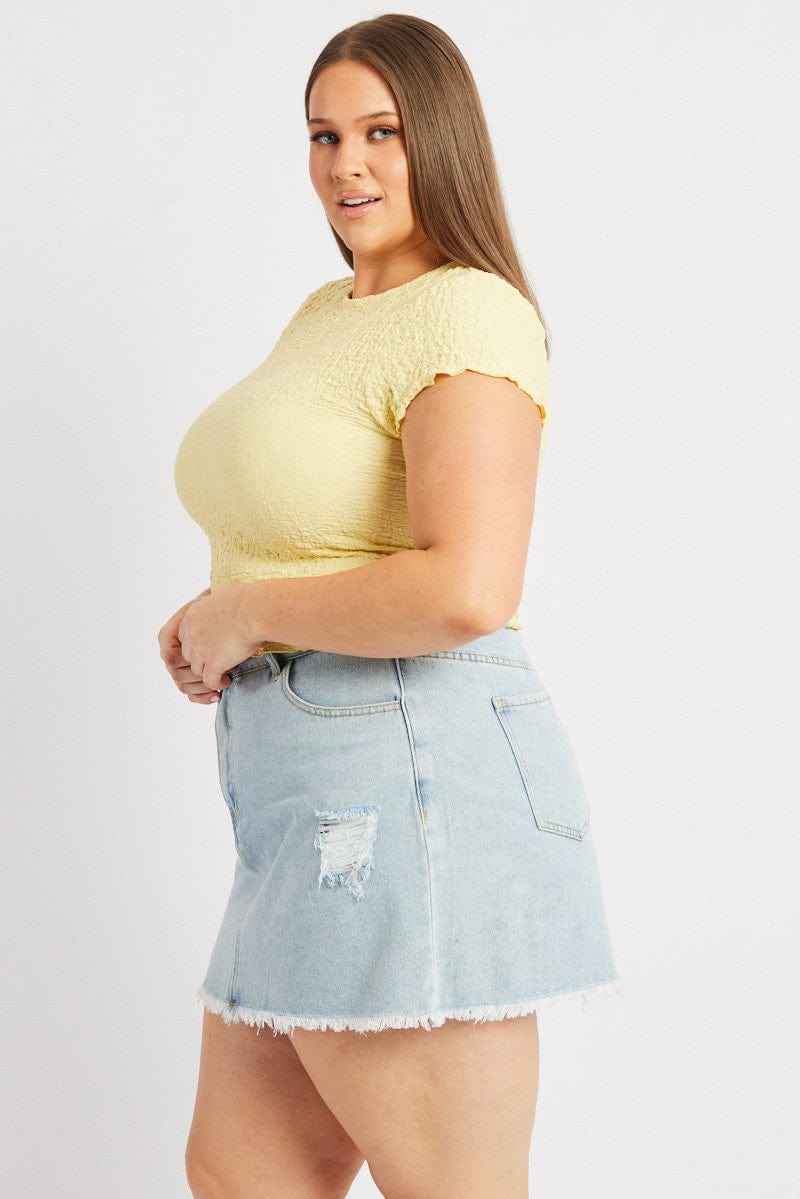 Yellow Top Textured Short Sleeve Crew Neck for YouandAll Fashion