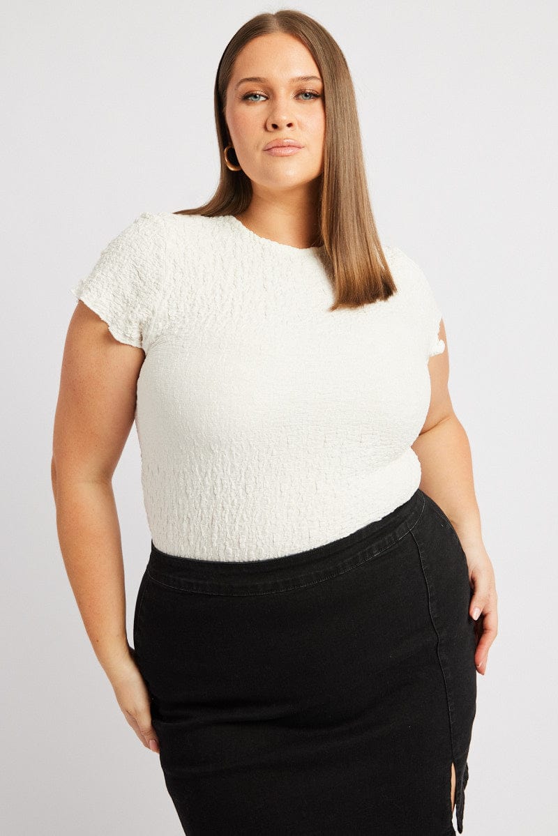 White Top Textured Short Sleeve Crew Neck for YouandAll Fashion