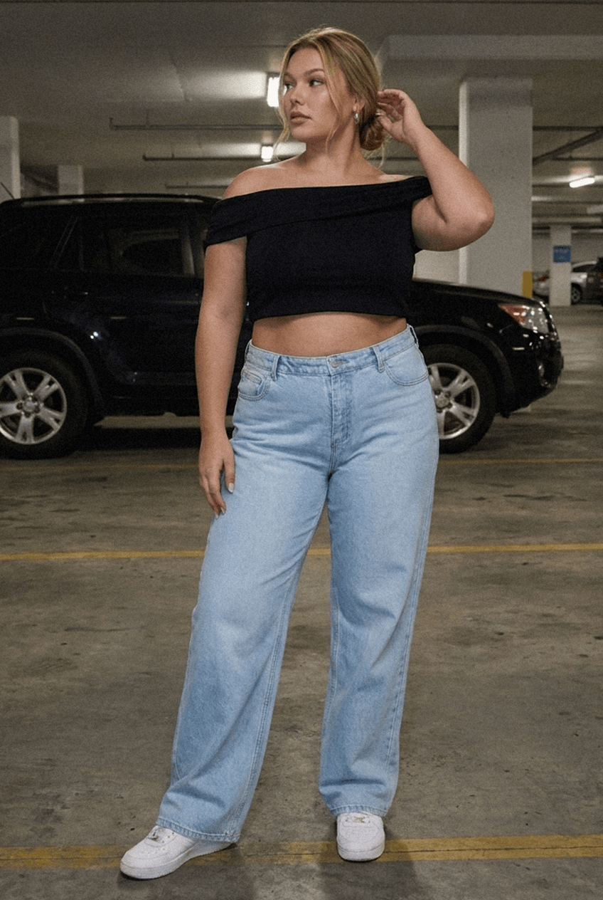 Black Off Shoulder Top Side Ruched