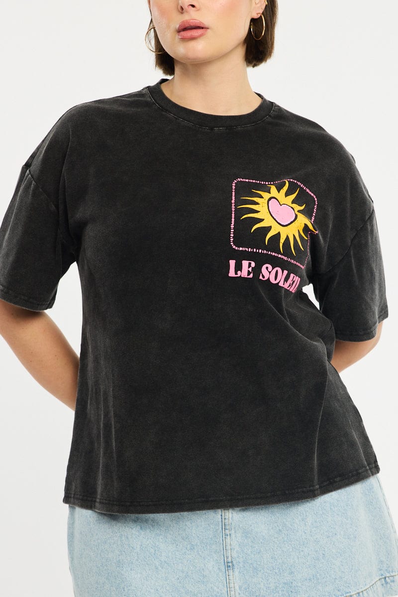 Black Le Soleil Graphic Tee for YouandAll Fashion