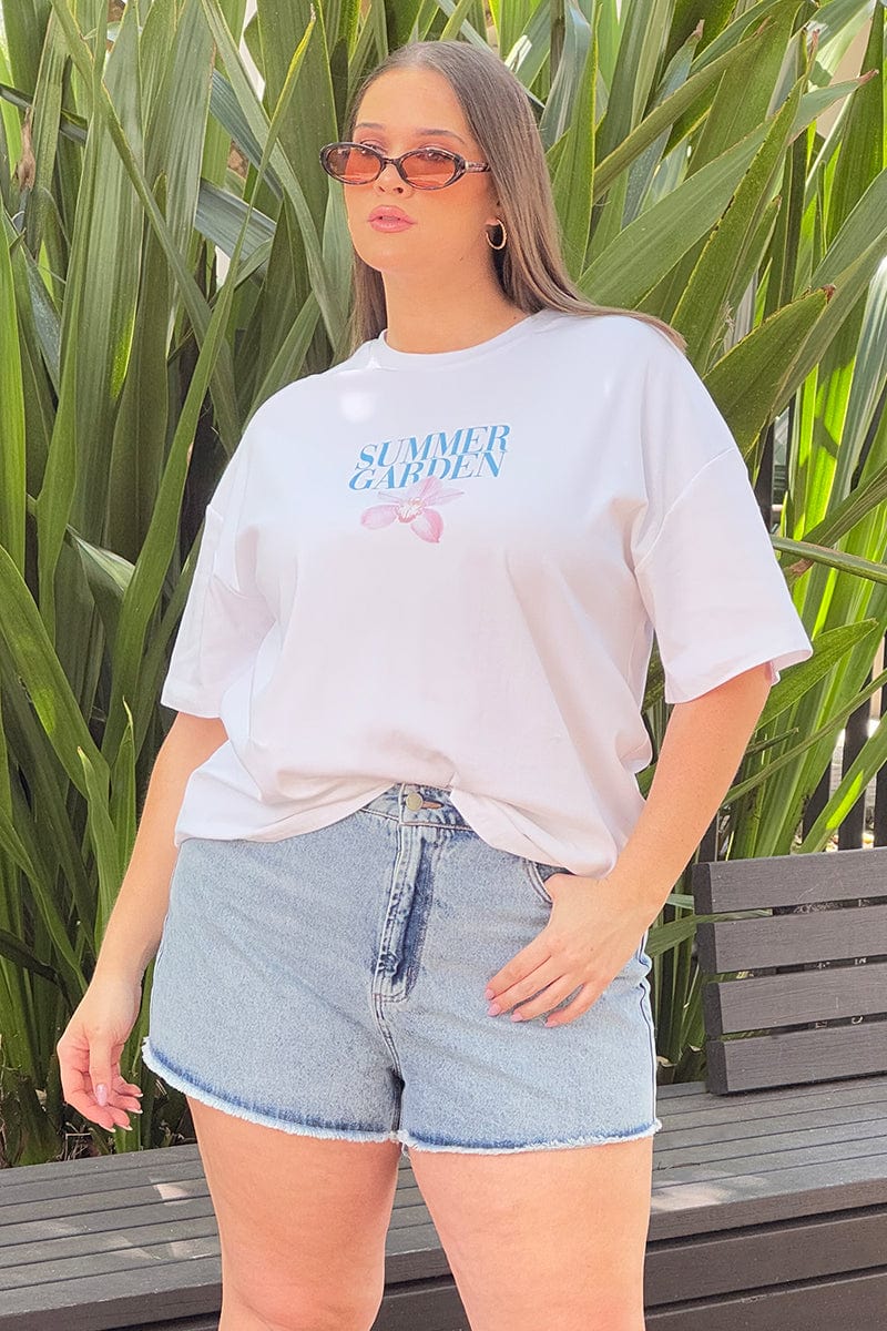White Summer Garden Graphic Tee Short Sleeve for YouandAll Fashion