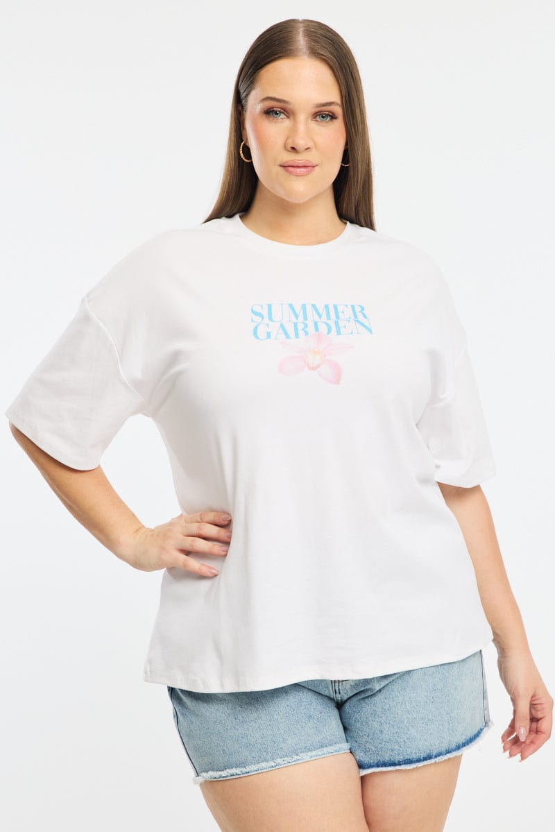 White Summer Garden Graphic Tee Short Sleeve for YouandAll Fashion