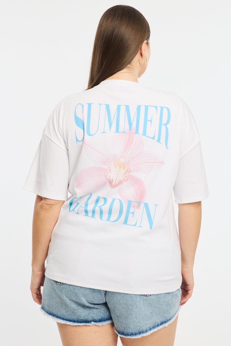 White Summer Garden Graphic Tee Short Sleeve for YouandAll Fashion