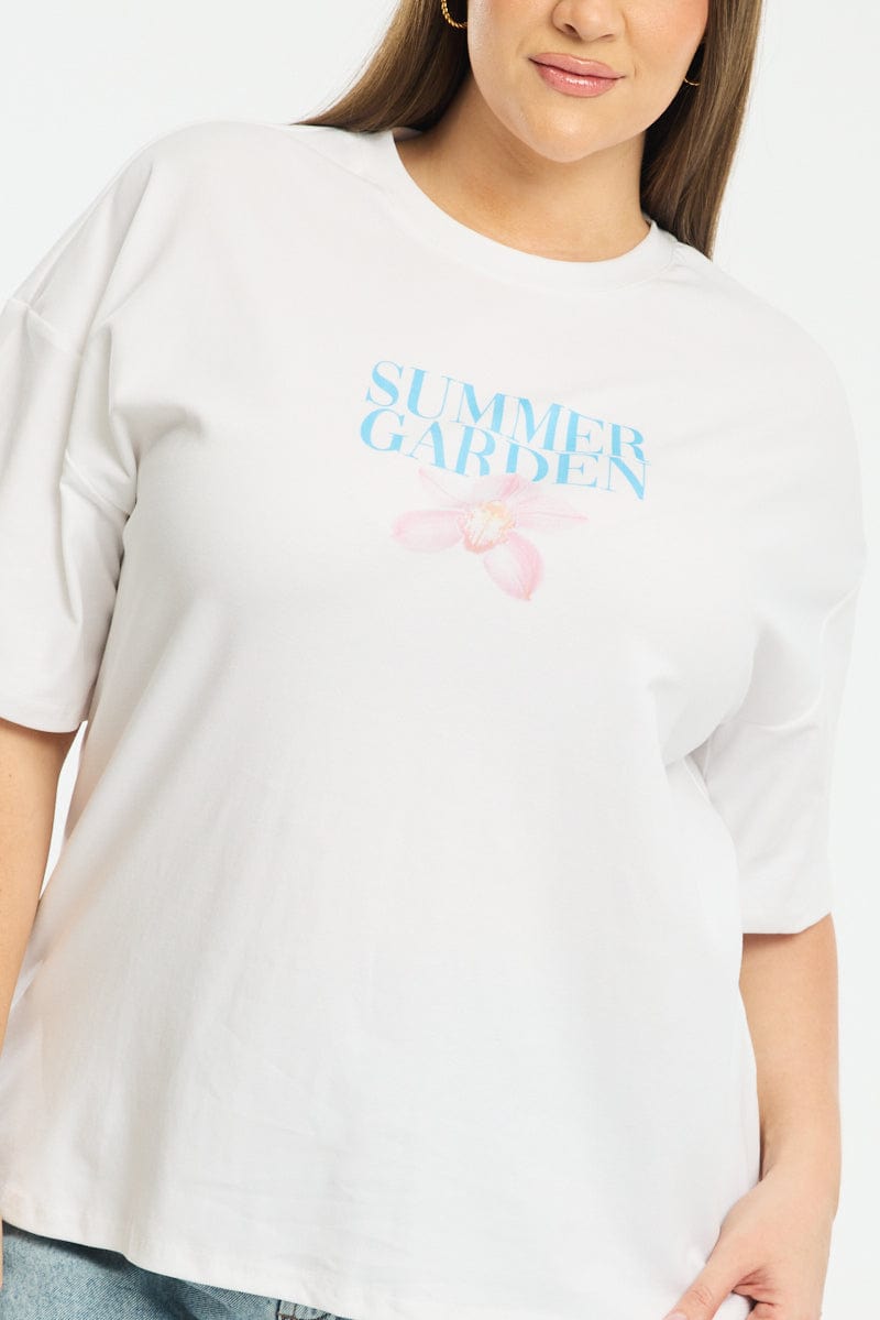 White Summer Garden Graphic Tee Short Sleeve for YouandAll Fashion