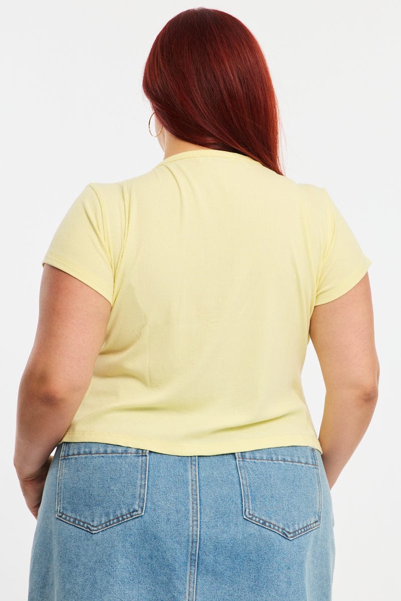 Yellow Top Short Sleeve Button Front Rib for YouandAll Fashion