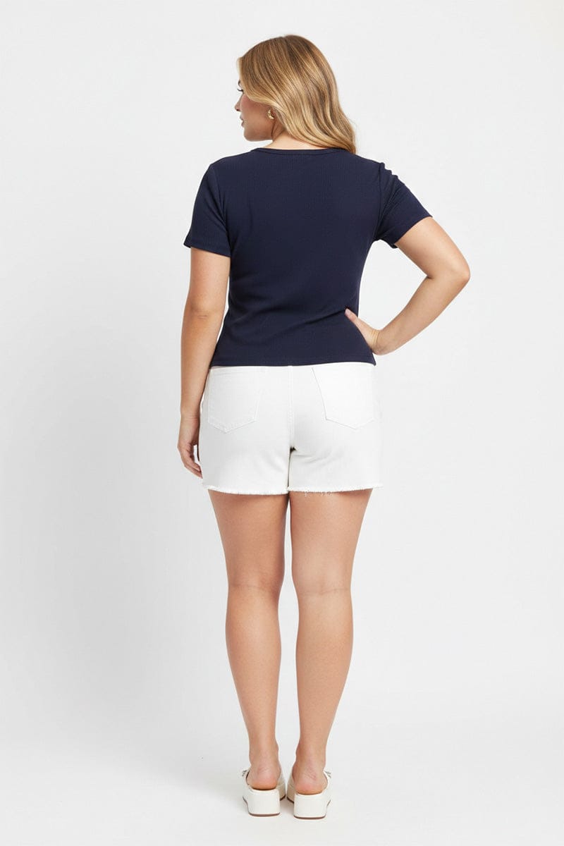 Blue Top Short Sleeve Button Front Rib for YouandAll Fashion