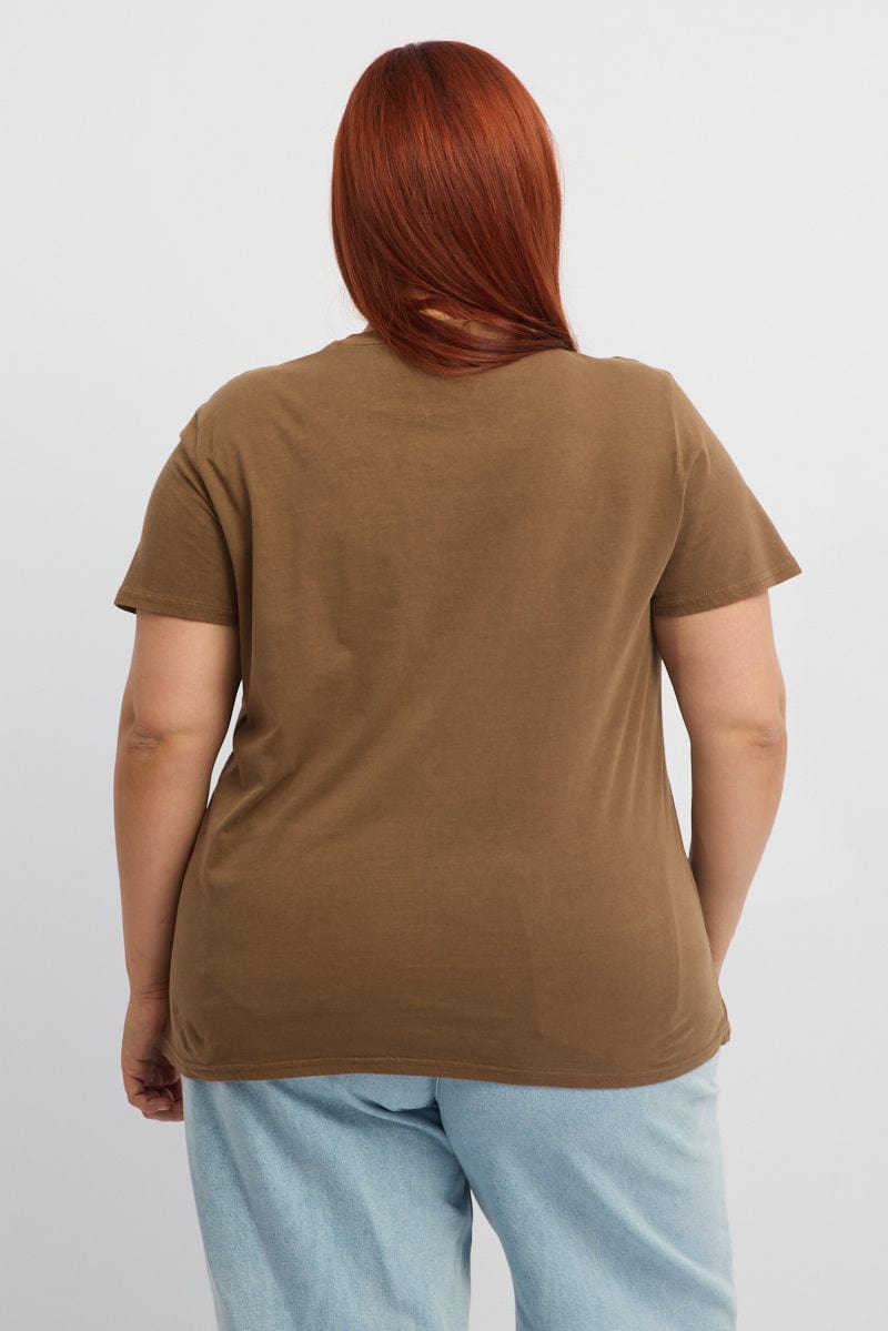Brown Graphic T-shirt Short Sleeve Crew Neck for YouandAll Fashion