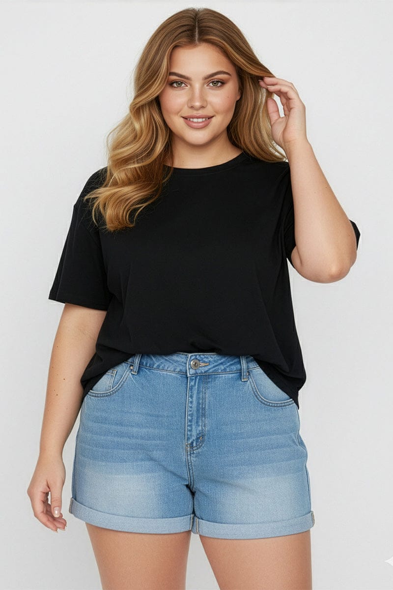 Black Relaxed Tee Short Sleeve for YouandAll Fashion