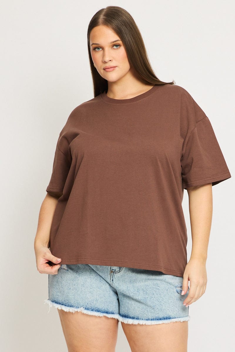 Brown Relaxed Tee Short Sleeve for YouandAll Fashion