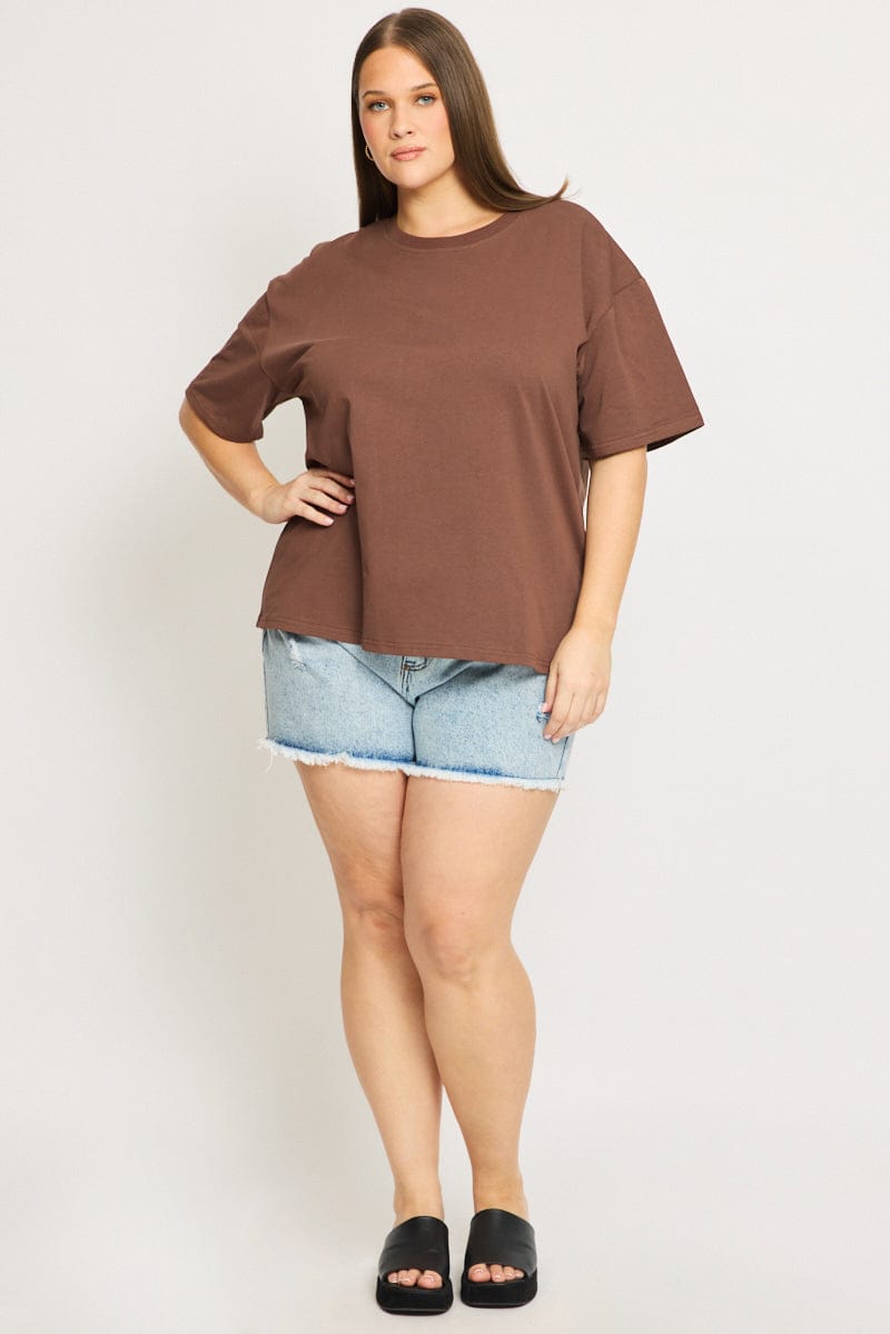 Brown Relaxed Tee Short Sleeve for YouandAll Fashion