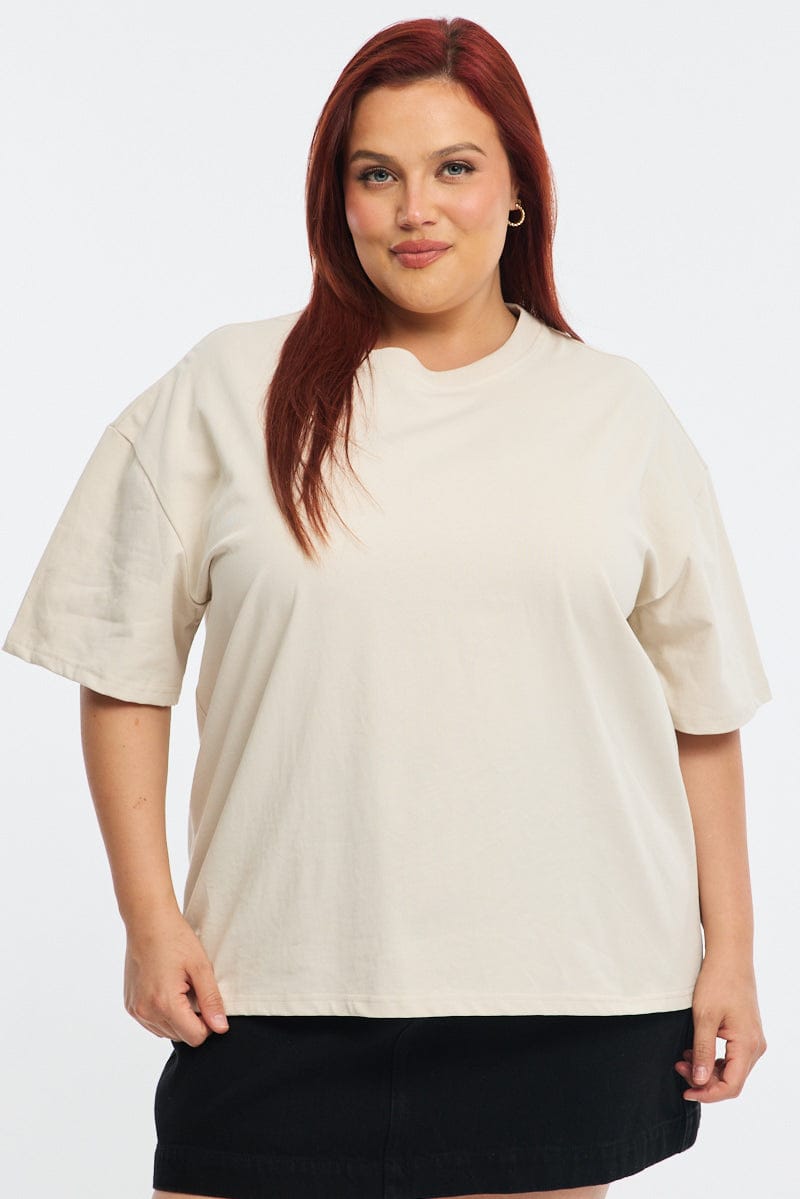 Beige Relaxed Tee Short Sleeve for YouandAll Fashion
