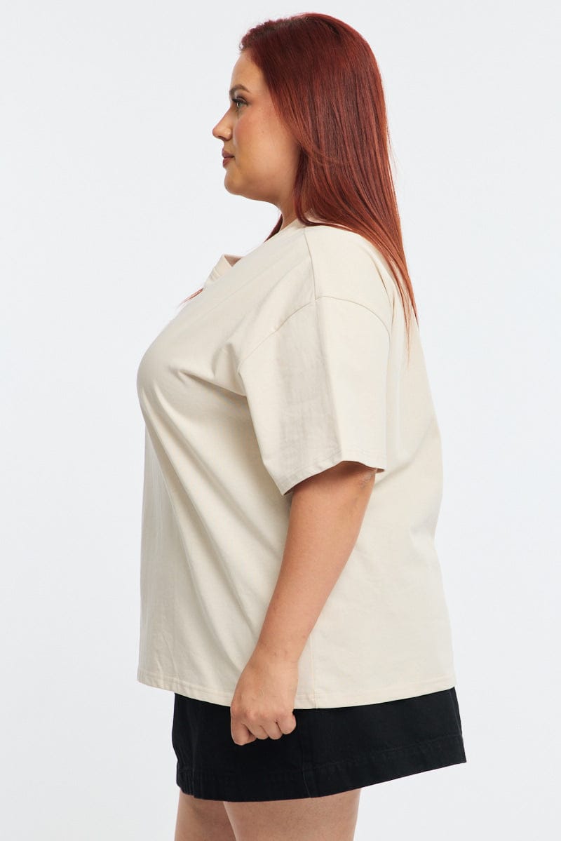 Beige Relaxed Tee Short Sleeve for YouandAll Fashion