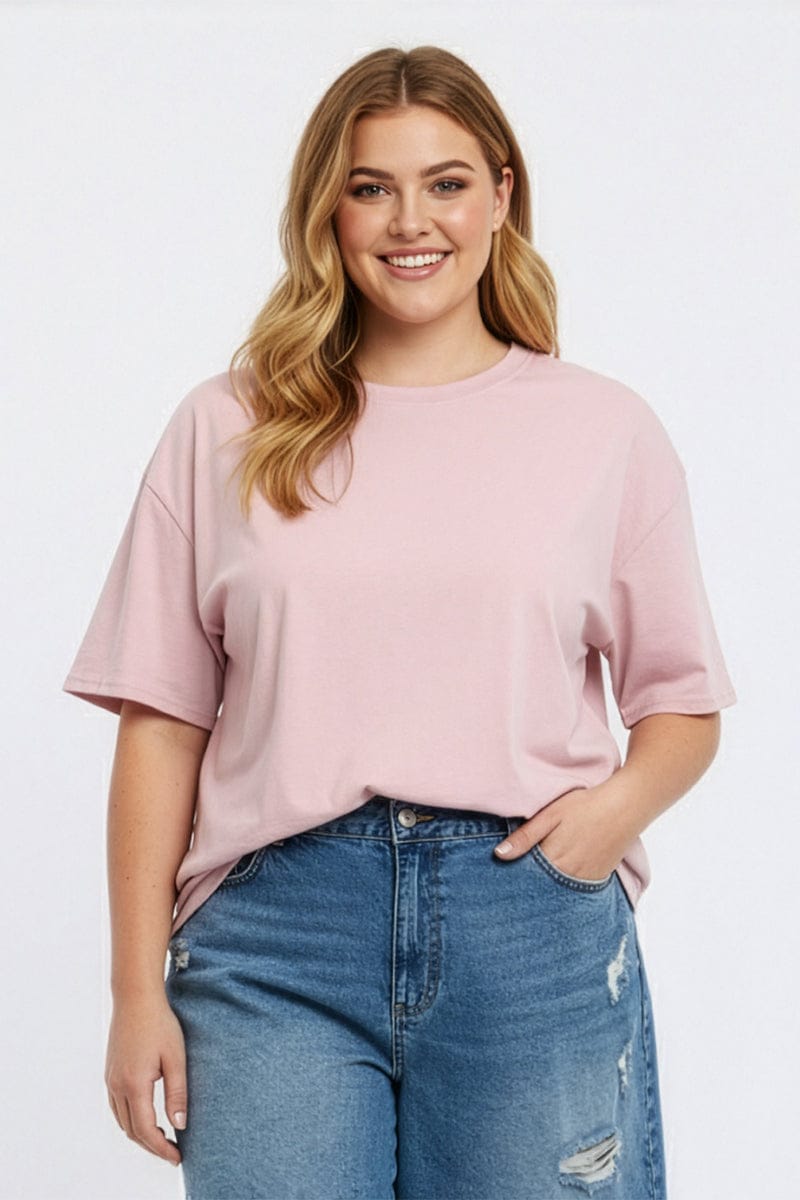 Pink Relaxed Tee Short Sleeve for YouandAll Fashion