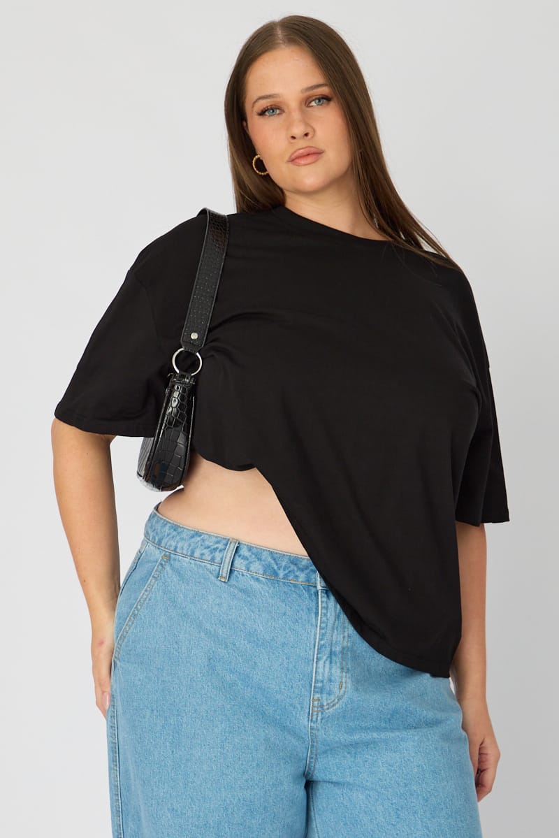 Black Relaxed T-shirt Short Sleeve for YouandAll Fashion