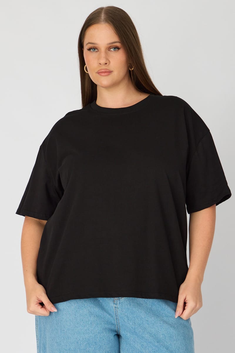 Black Relaxed T-shirt Short Sleeve for YouandAll Fashion