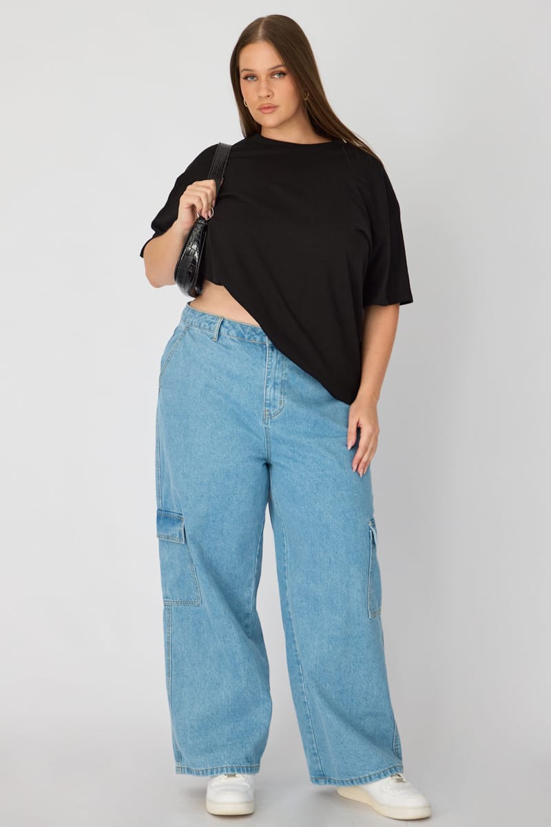 Black Relaxed T-shirt Short Sleeve for YouandAll Fashion