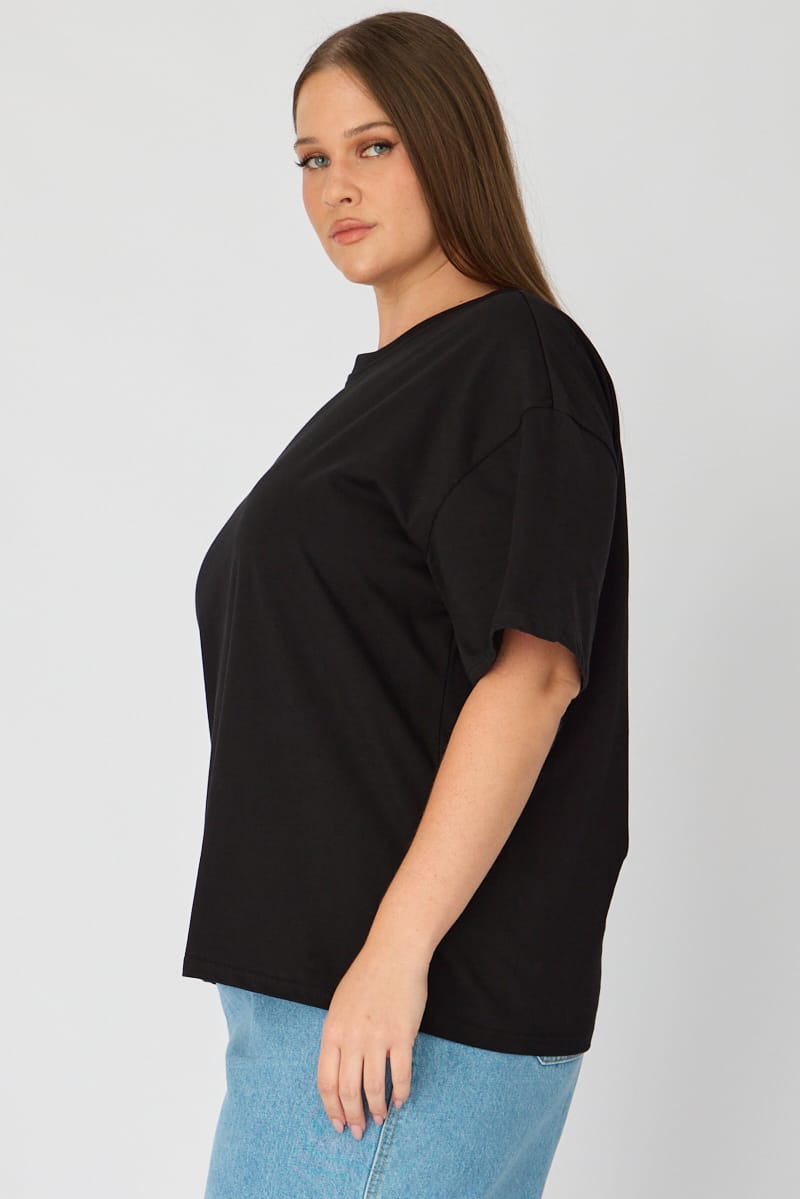 Black Relaxed T-shirt Short Sleeve for YouandAll Fashion