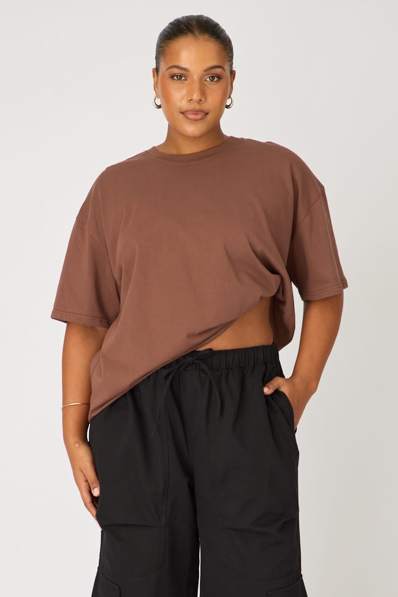 Brown Relaxed T-shirt Short Sleeve for YouandAll Fashion