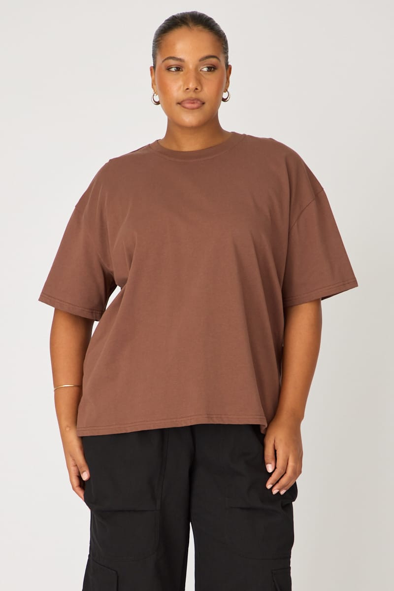 Brown Relaxed T-shirt Short Sleeve for YouandAll Fashion