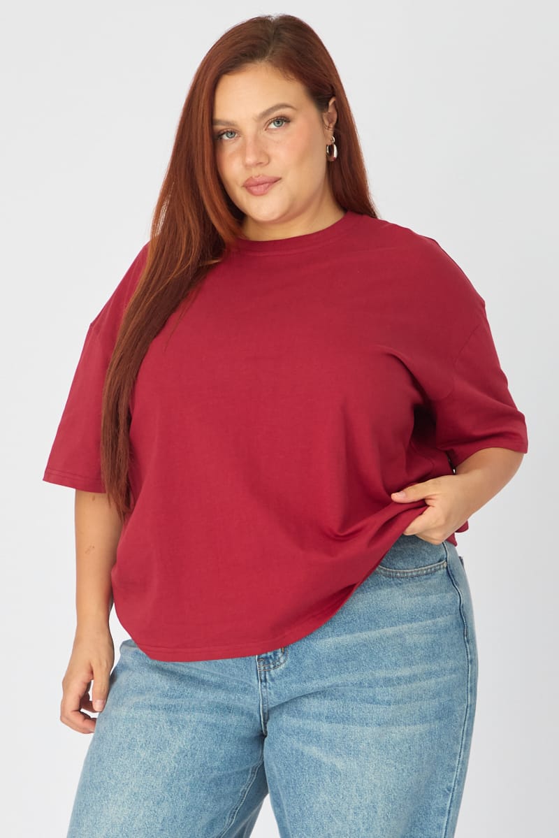 Red Relaxed T-shirt Short Sleeve for YouandAll Fashion