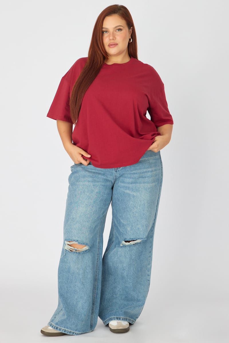 Red Relaxed T-shirt Short Sleeve for YouandAll Fashion