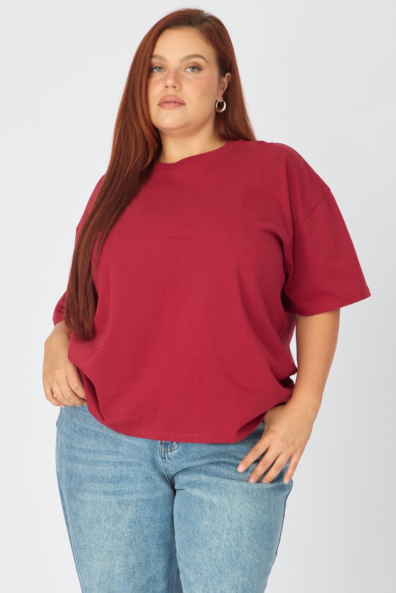 Red Relaxed T-shirt Short Sleeve for YouandAll Fashion
