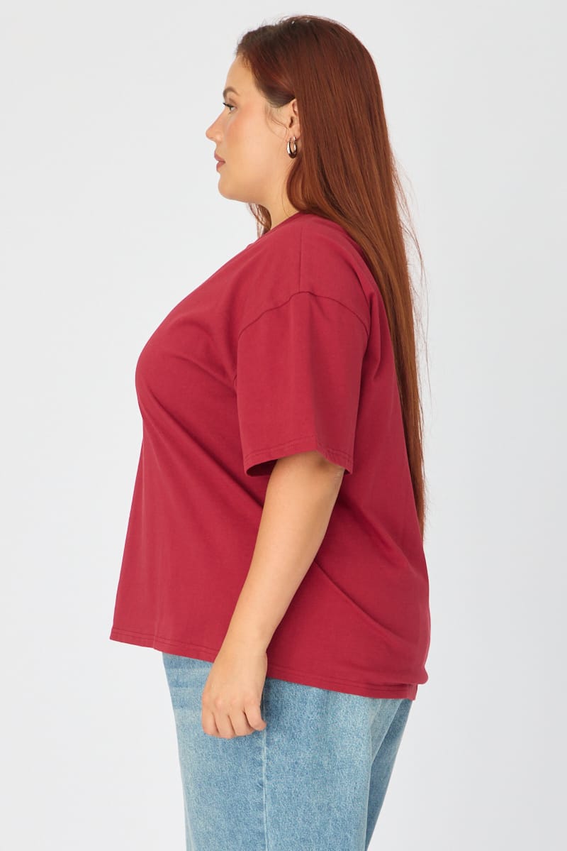 Red Relaxed T-shirt Short Sleeve for YouandAll Fashion