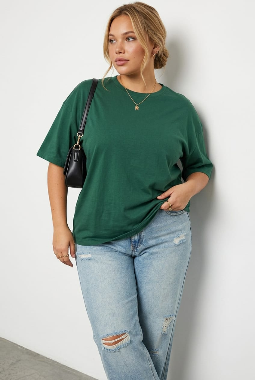 Green Relaxed T-shirt Short Sleeve for YouandAll Fashion