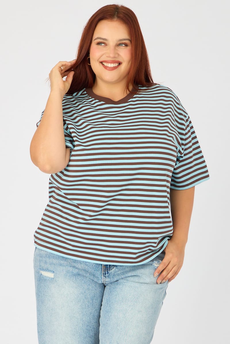 Blue Stripe Oversize Tee Short Sleeve for YouandAll Fashion